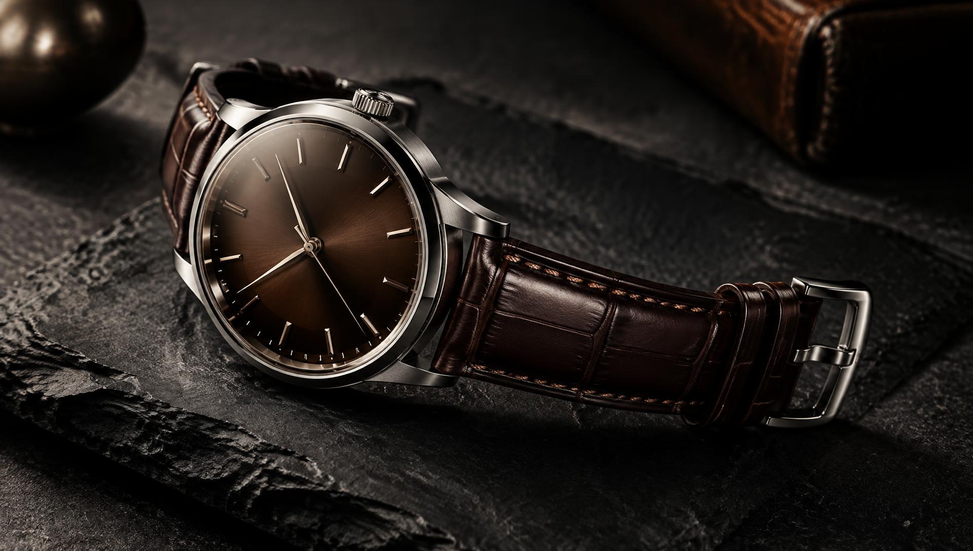 Hand-stitched leather watch strap with a steel buckle